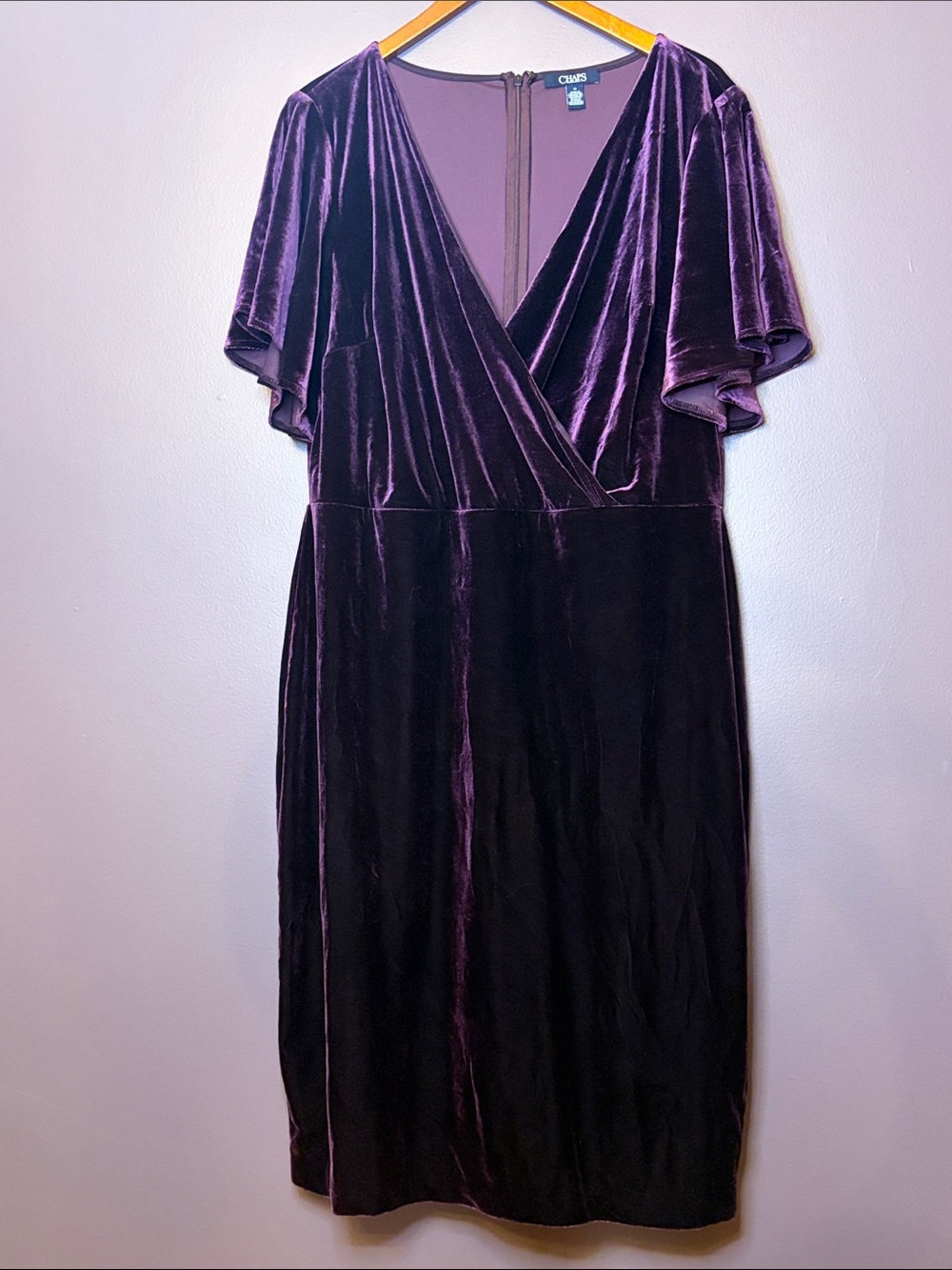 Chaps Velvet Midi Wrap Dress in Purple size 14